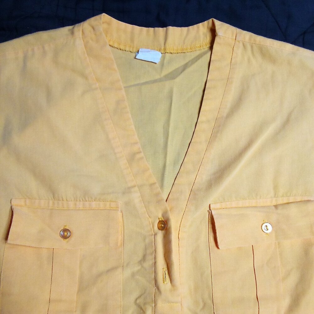 Vintage 60s Button Shirt Blouse Sleeveless Yellow